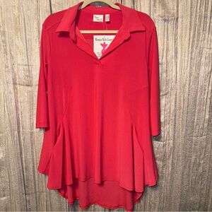 NEW Women With Control Tunic Top Popover Asymmetrical Hem Pockets {S} Boho